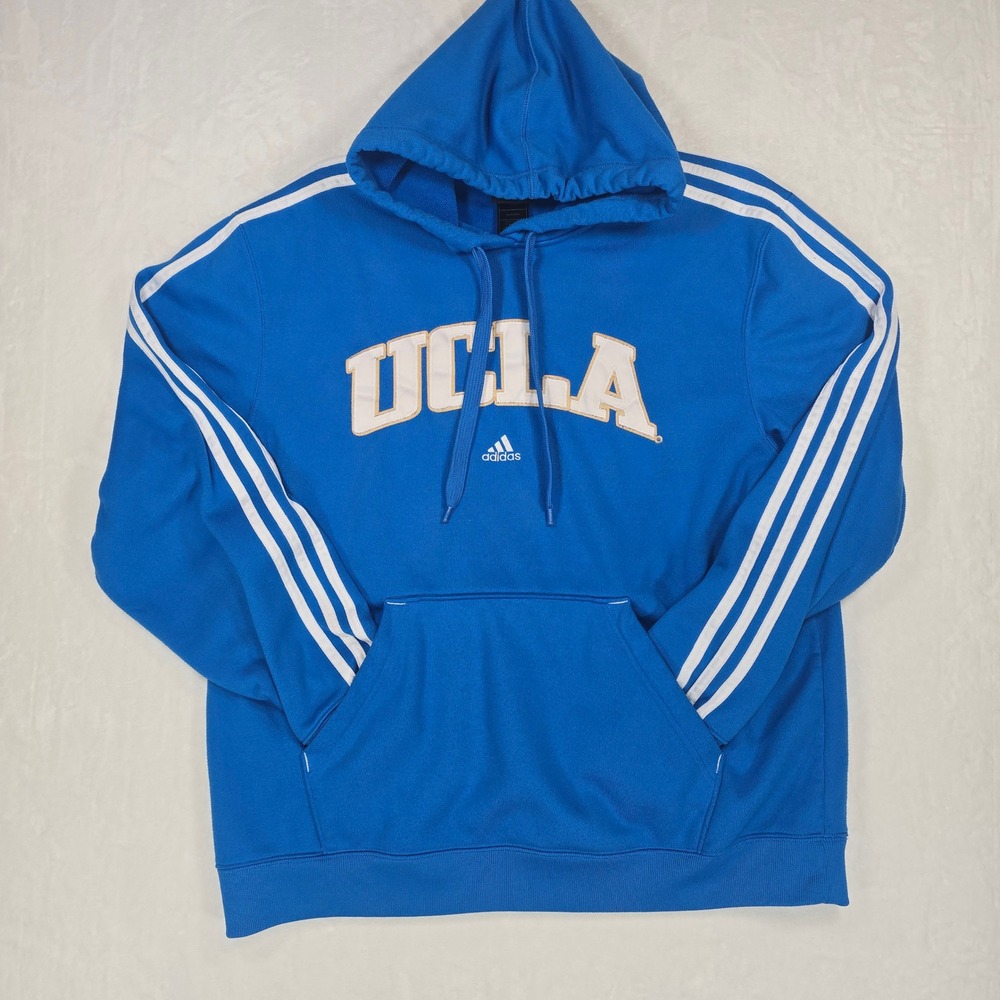 Adidas UCLA Bruins Hoodie Mens Large Blue 3 Stripe Pullover Sweatshirt 8717A